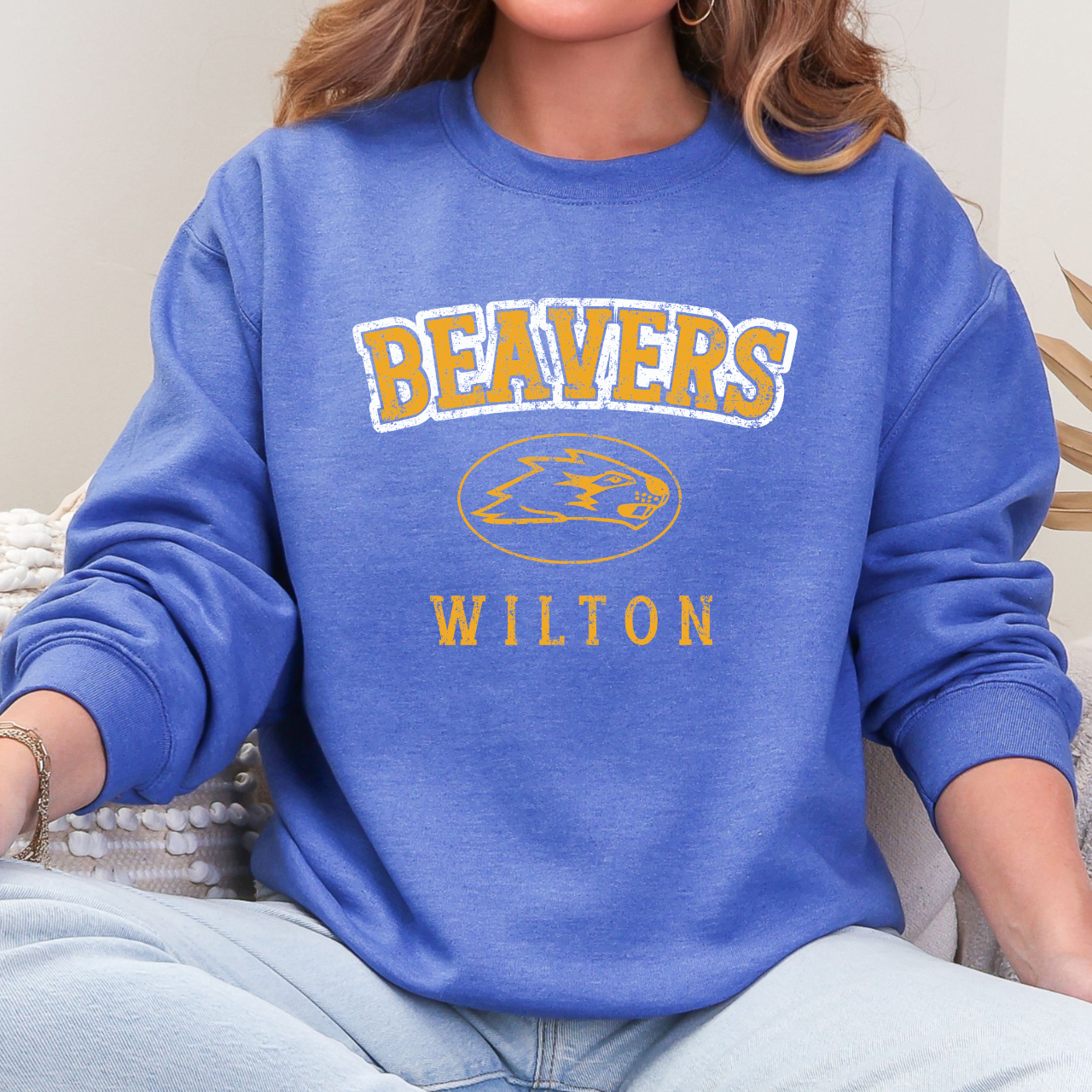 Wilton Beavers Distressed Varsity Crew