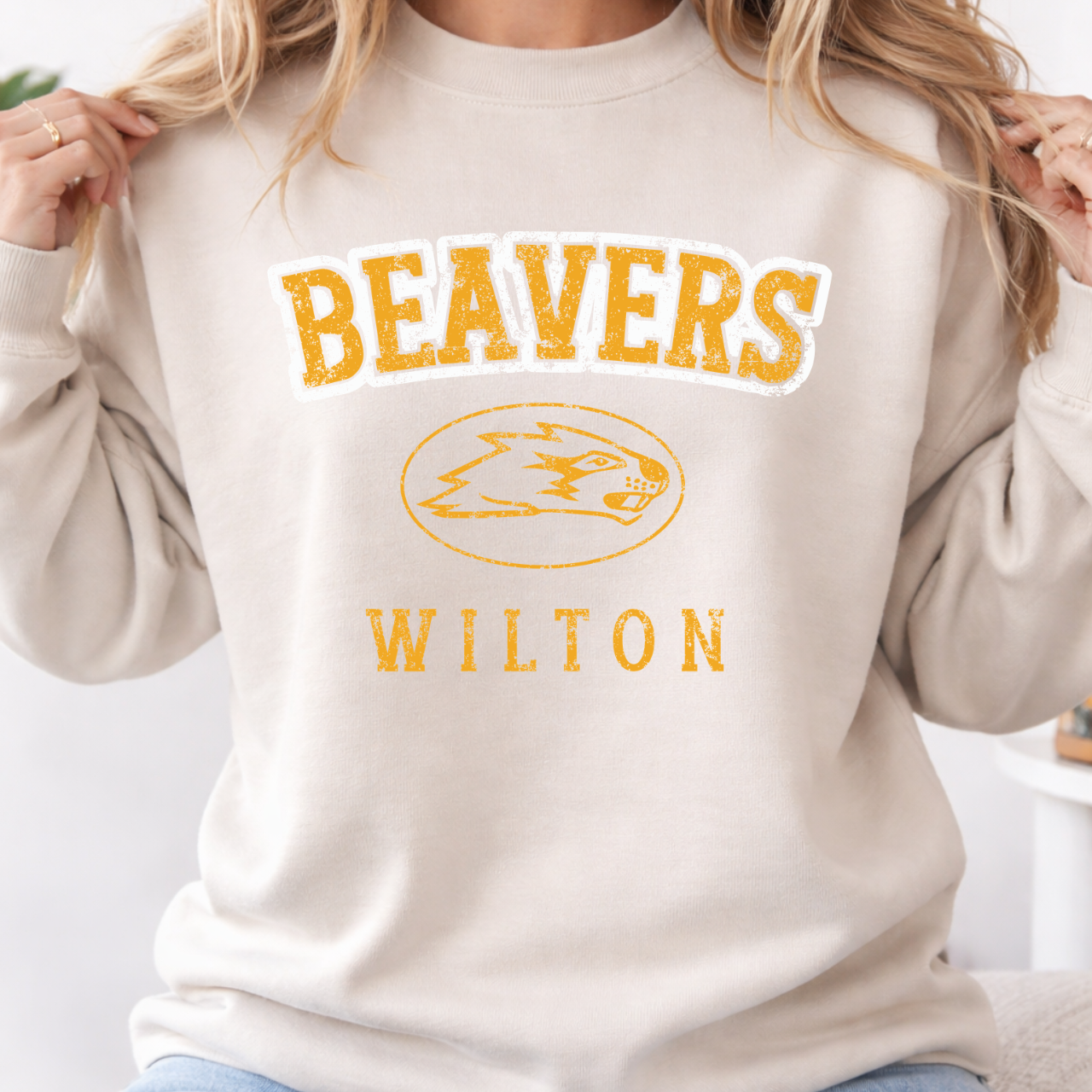 Wilton Beavers Distressed Varsity Crew