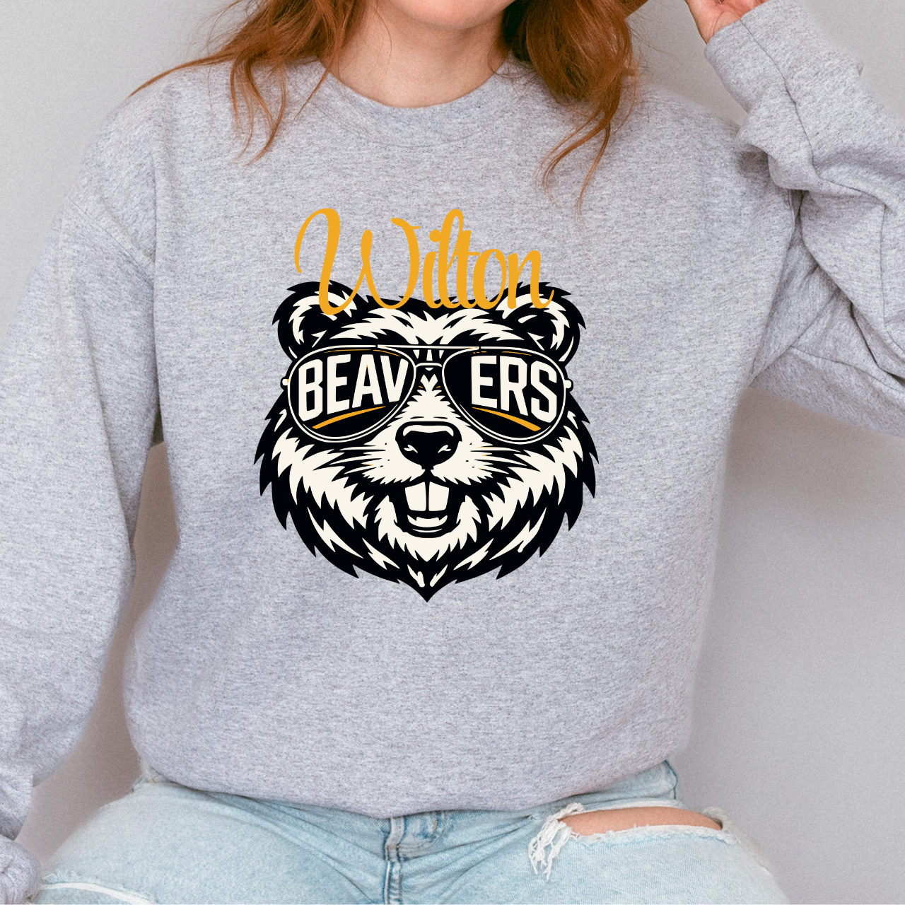 Wilton Beavers Sunglasses Mascot Crewneck