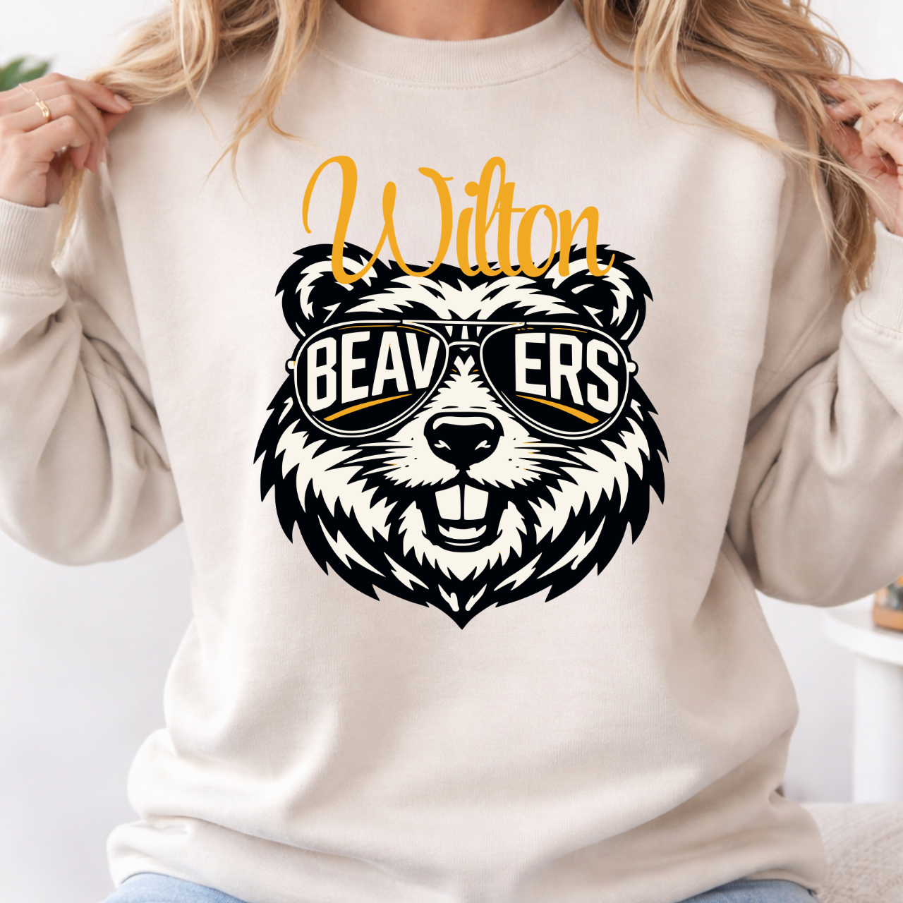 Wilton Beavers Sunglasses Mascot Crewneck