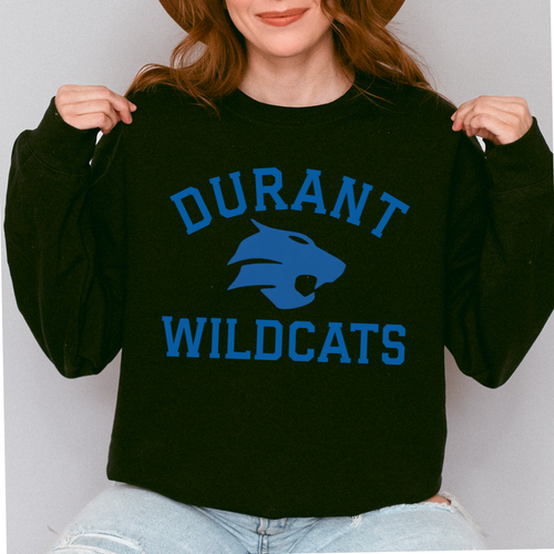 Durant Wildcats Classic Mascot Crewneck (Blue)