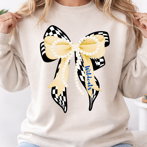 Durant Wildcats Bow and Pearls Crewneck