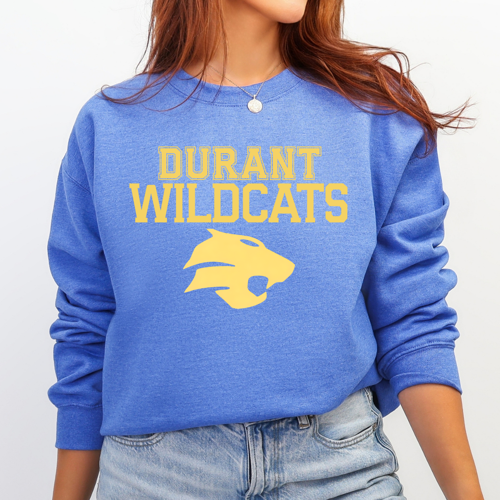 Durant Wildcats Mascot Crewneck (Gold)