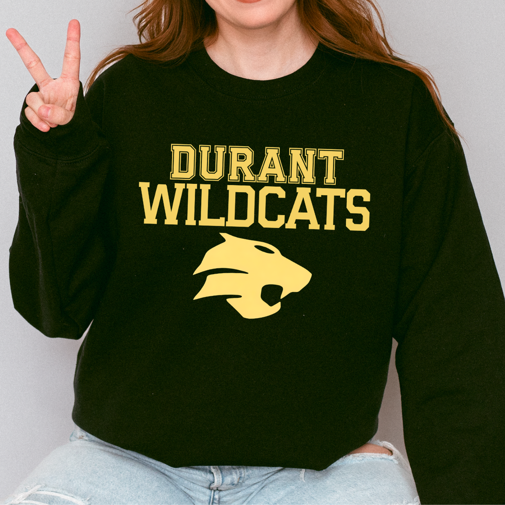 Durant Wildcats Mascot Crewneck (Gold)