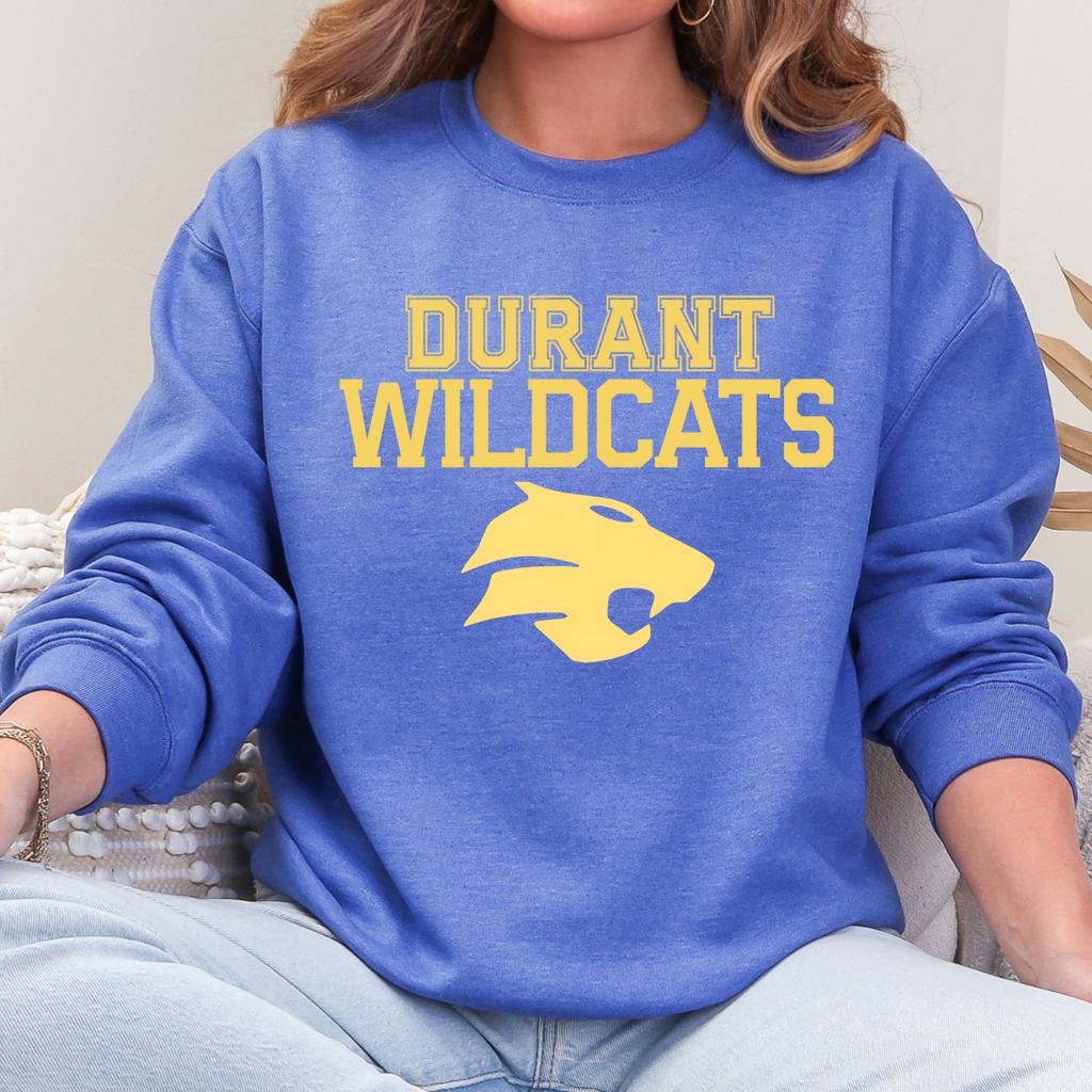 Durant Wildcats Mascot Crewneck (Gold)
