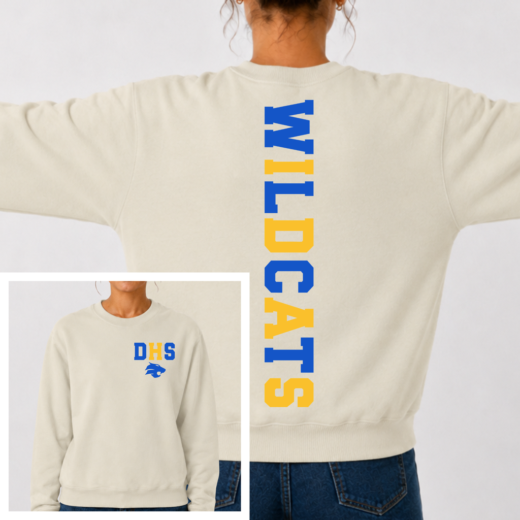 Durant Wildcats BIG BACK Team and School Crewneck