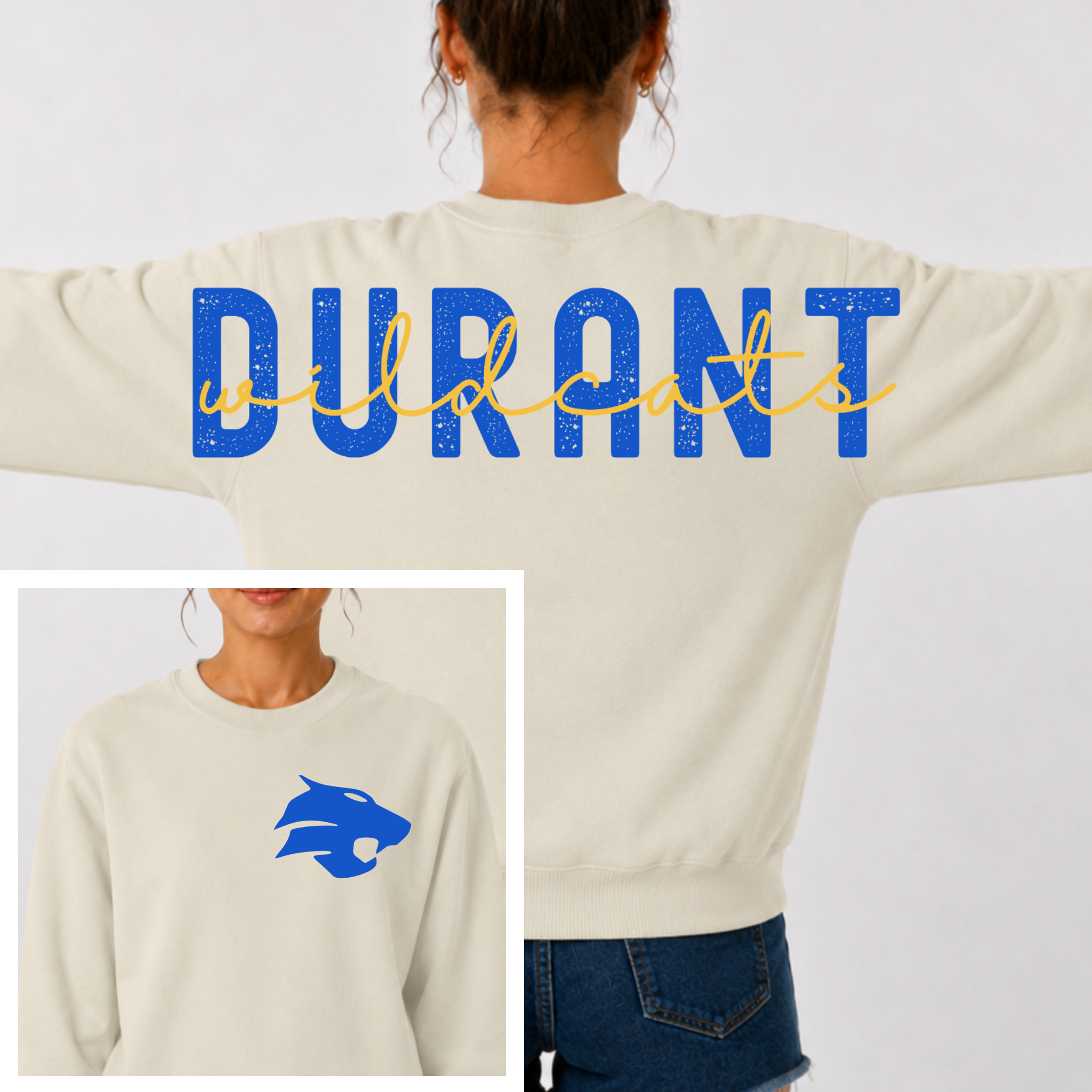 Durant Wildcats BIG BACK Team and Mascot Crewneck