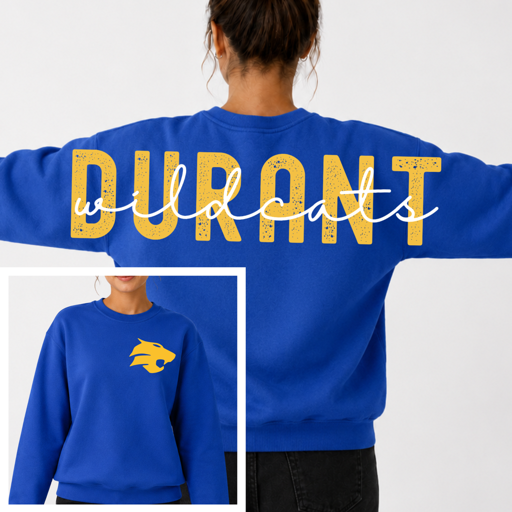 Durant Wildcats BIG BACK Team and Mascot Crewneck