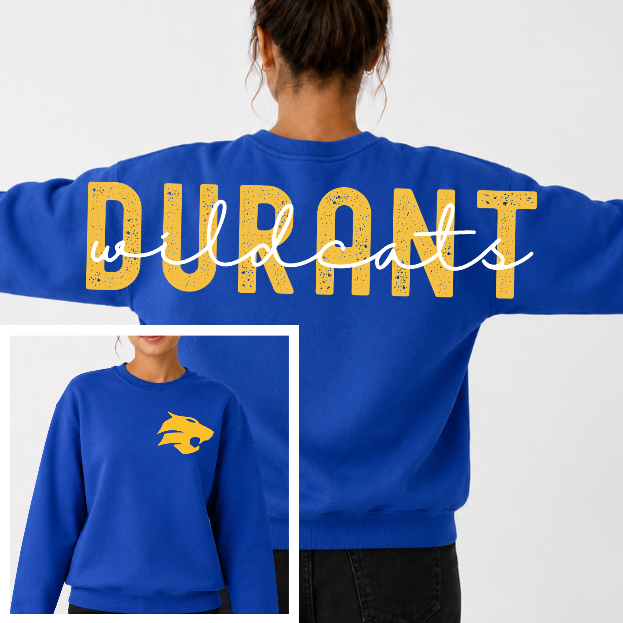 Durant Wildcats BIG BACK Team and Mascot Crewneck