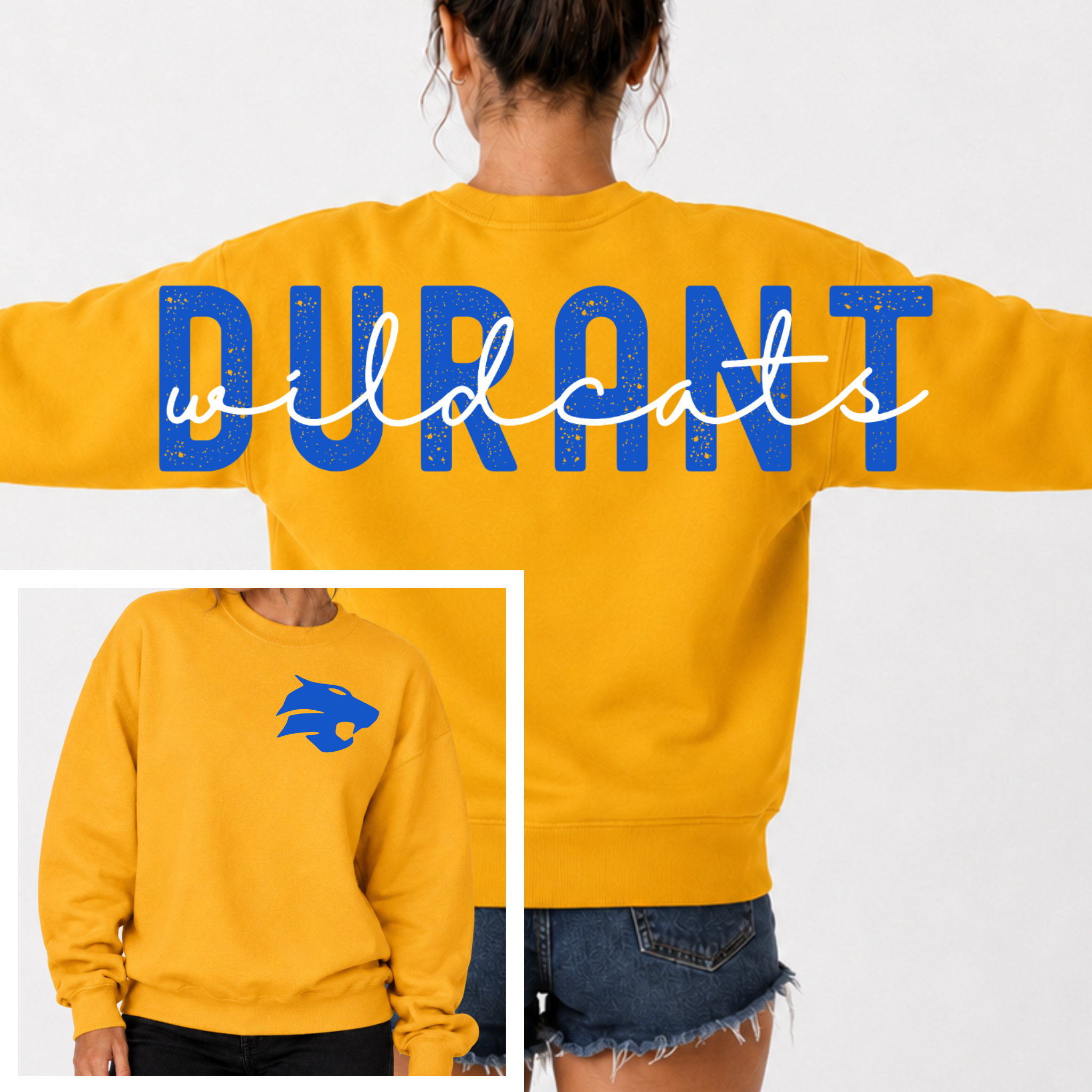 Durant Wildcats BIG BACK Team and Mascot Crewneck