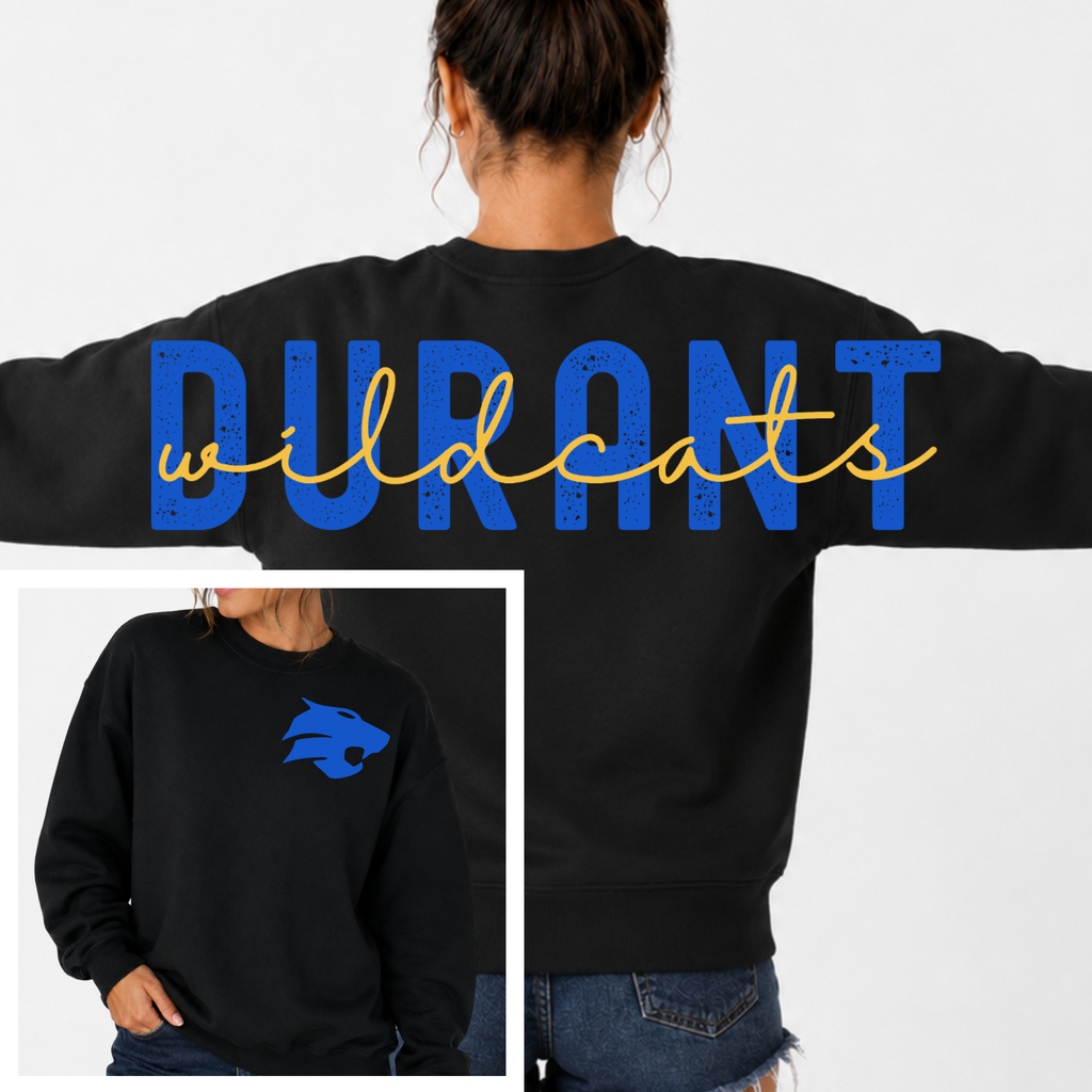 Durant Wildcats BIG BACK Team and Mascot Crewneck