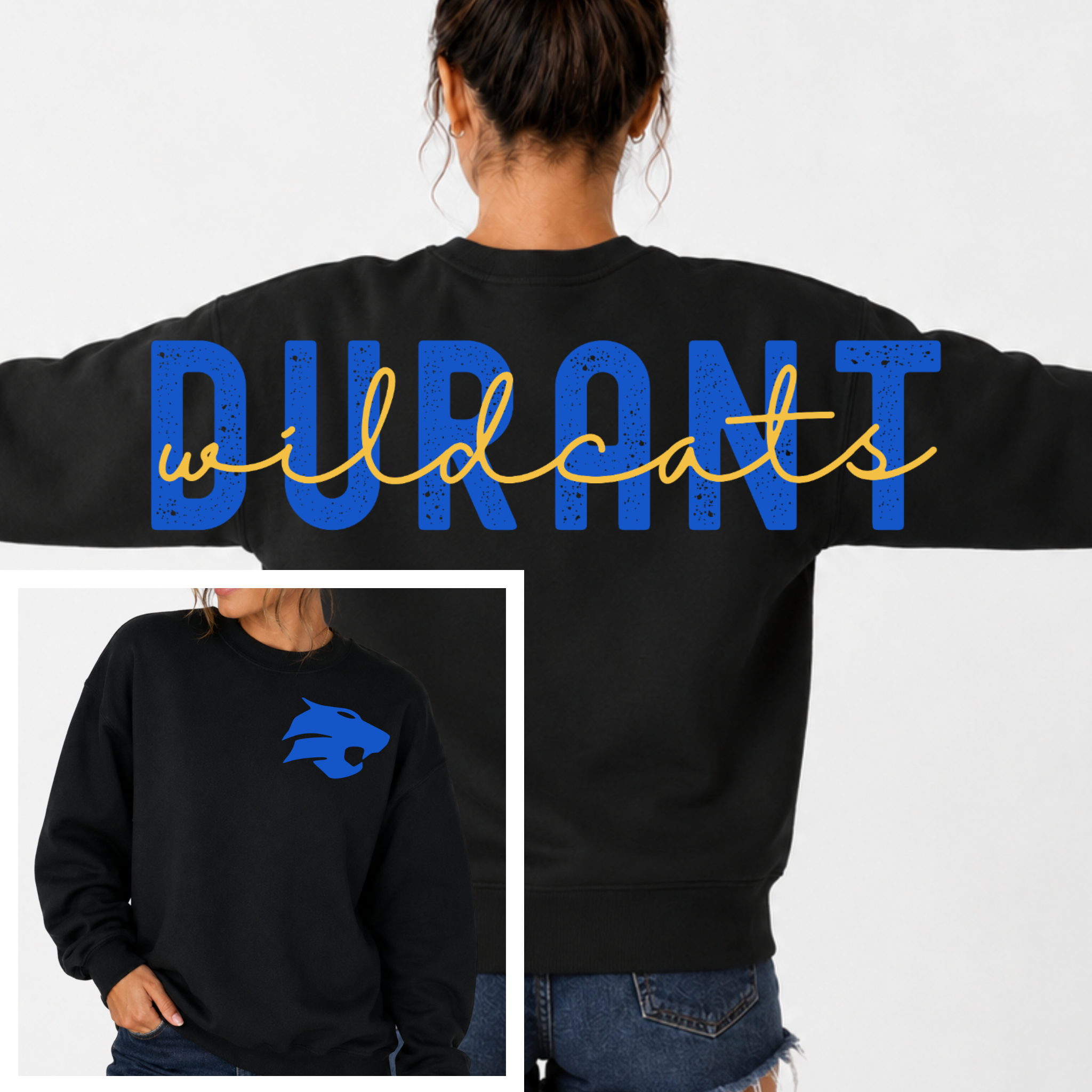 Durant Wildcats BIG BACK Team and Mascot Crewneck