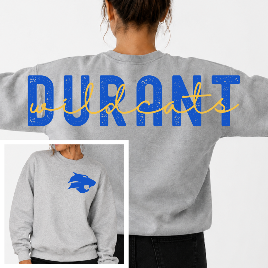 Durant Wildcats BIG BACK Team and Mascot Crewneck