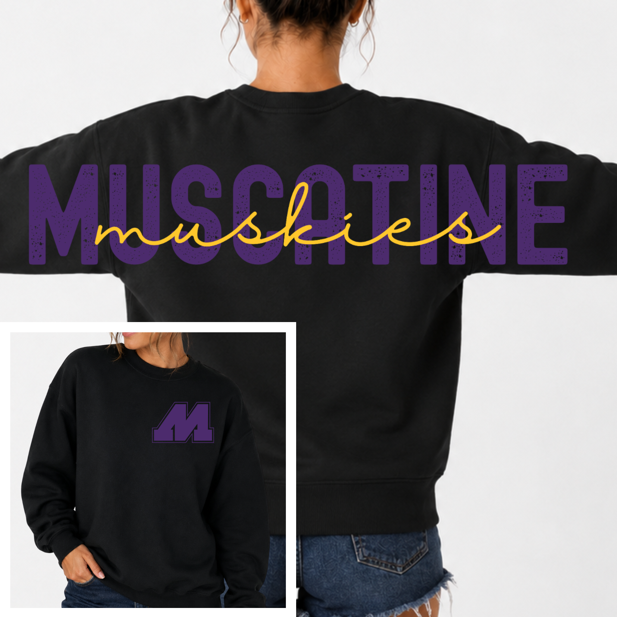 Muscatine Muskies BIG BACK Team and Mascot Crewneck