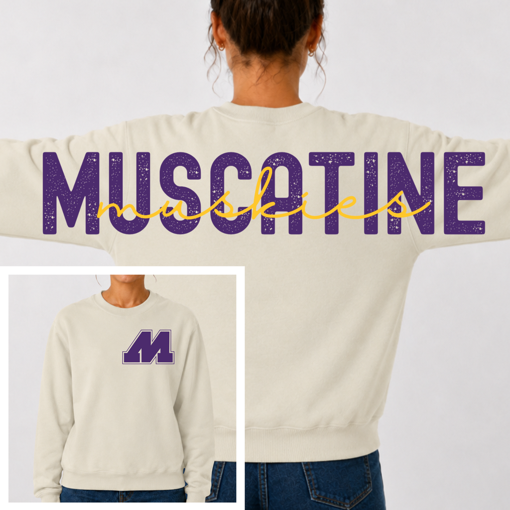Muscatine Muskies BIG BACK Team and Mascot Crewneck