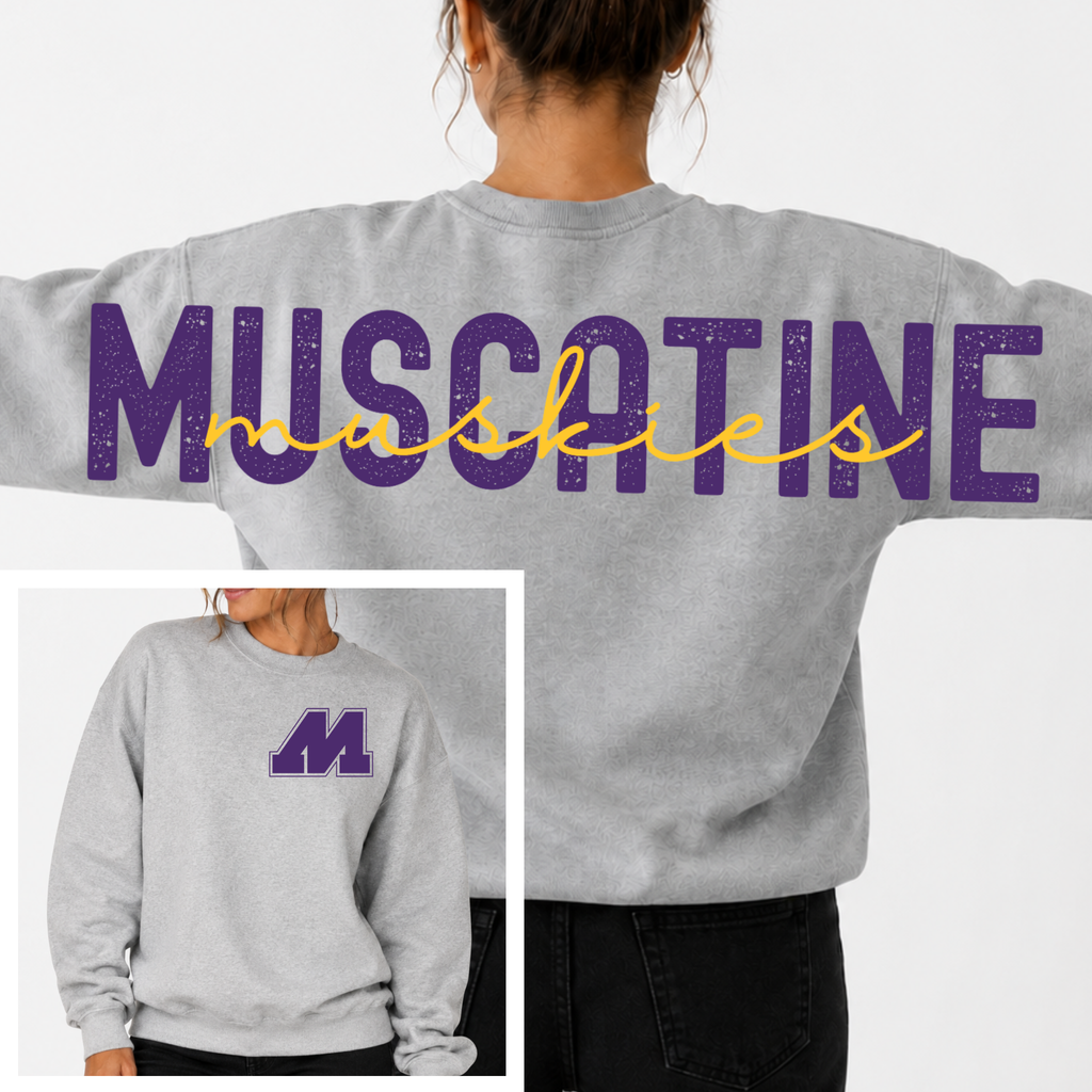 Muscatine Muskies BIG BACK Team and Mascot Crewneck