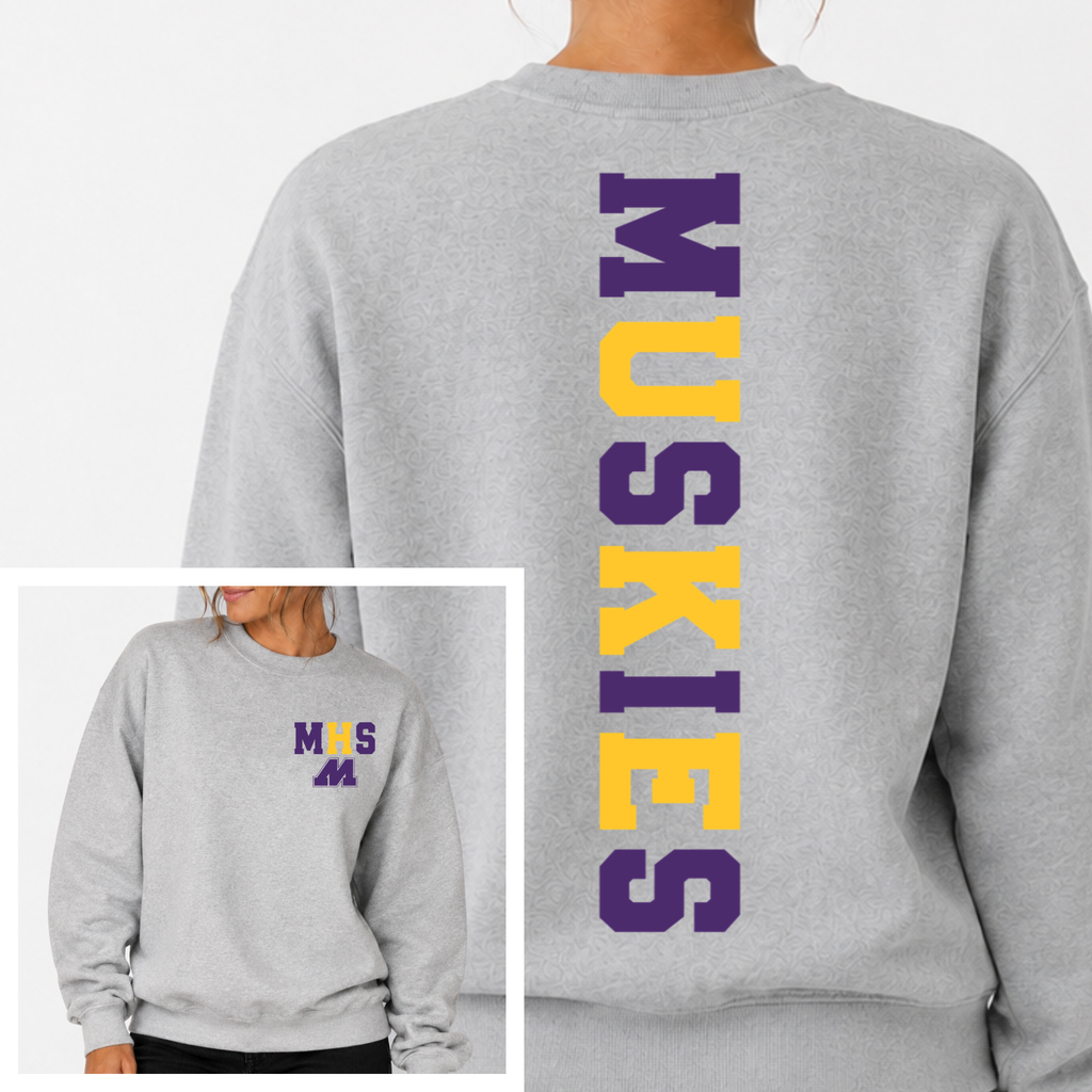 Muscatine Muskies BIG BACK Team and School Crewneck