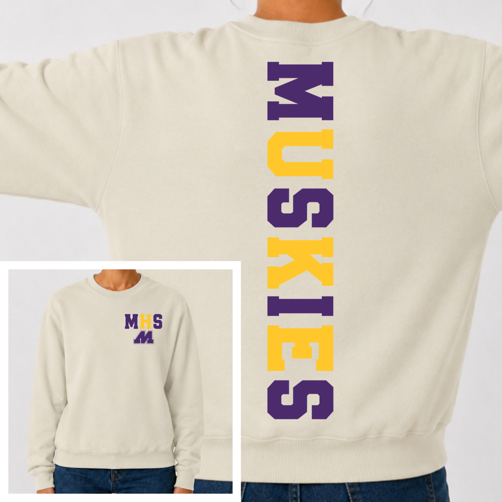 Muscatine Muskies BIG BACK Team and School Crewneck