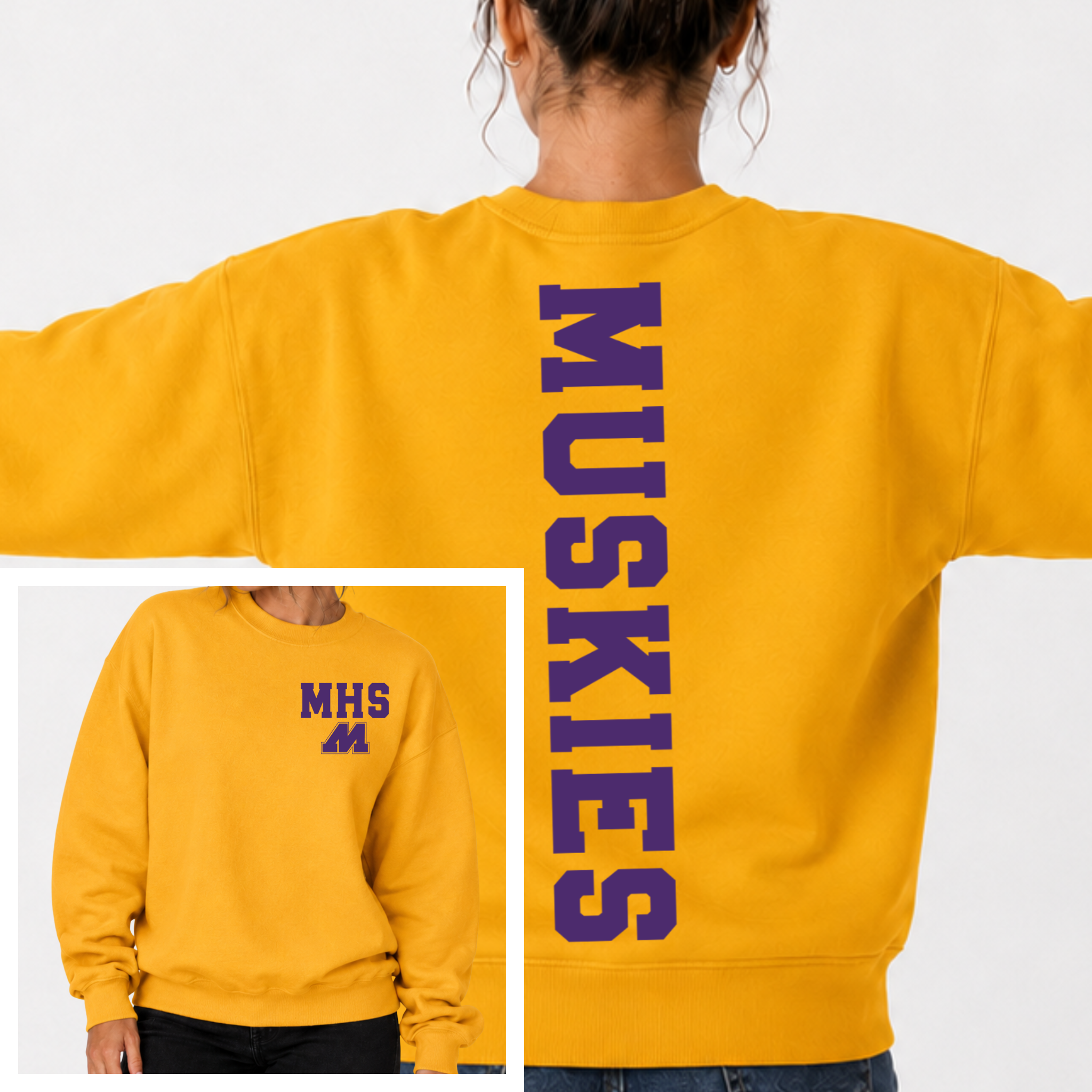 Muscatine Muskies BIG BACK Team and School Crewneck
