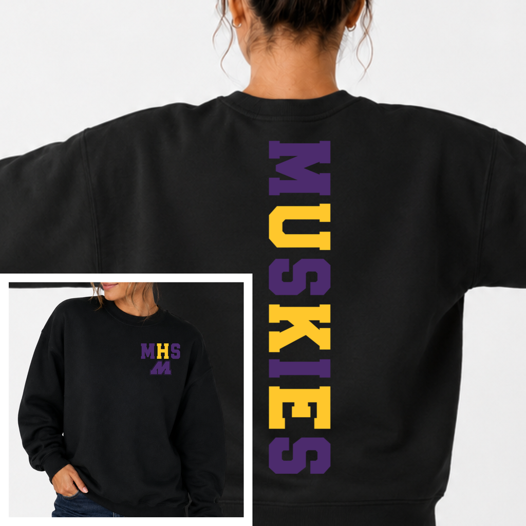 Muscatine Muskies BIG BACK Team and School Crewneck