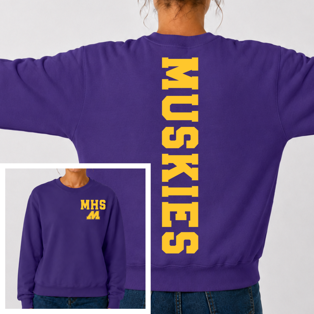 Muscatine Muskies BIG BACK Team and School Crewneck