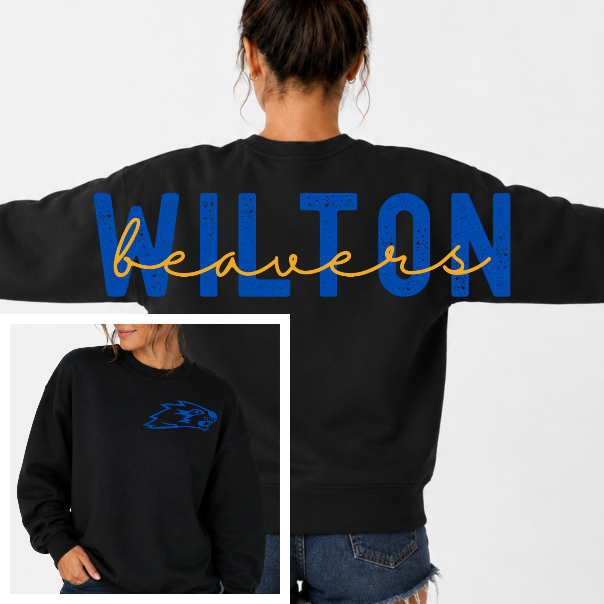 Wilton Beavers BIG BACK Team and Mascot Crewneck