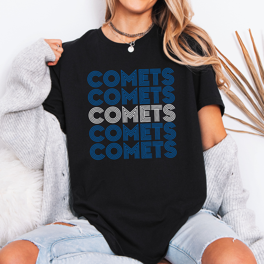 Retro Stacked Comets Tee- Black