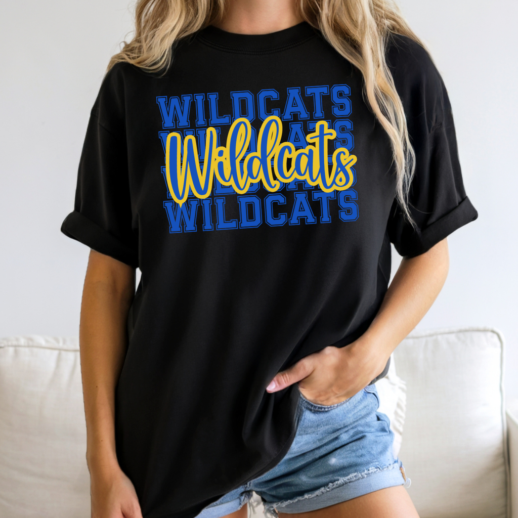 Wildcats Repeat With Cursive Overlay Tee