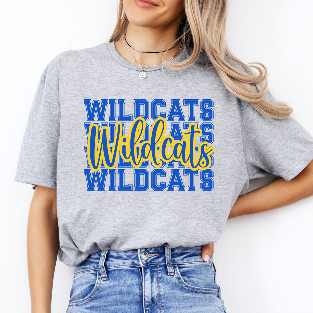 Wildcats Repeat With Cursive Overlay Tee
