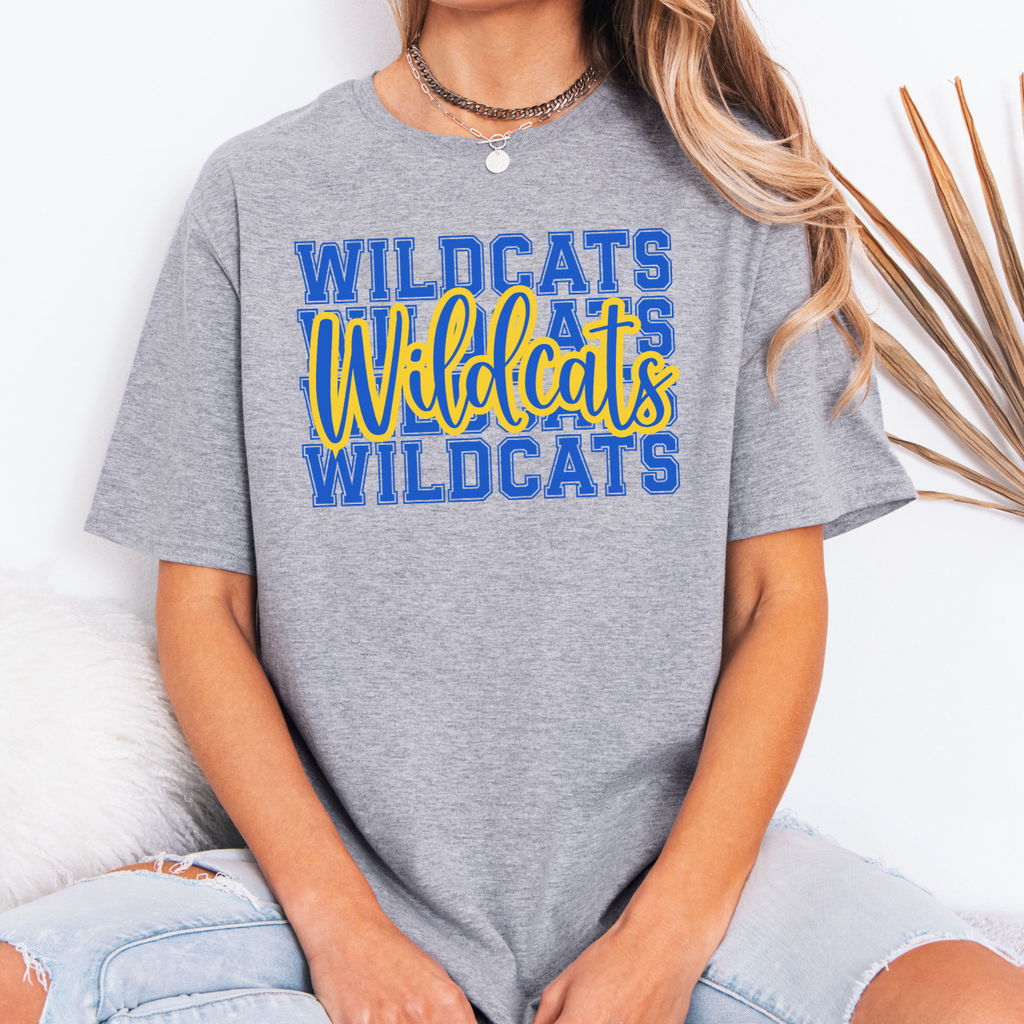 Wildcats Repeat With Cursive Overlay Tee
