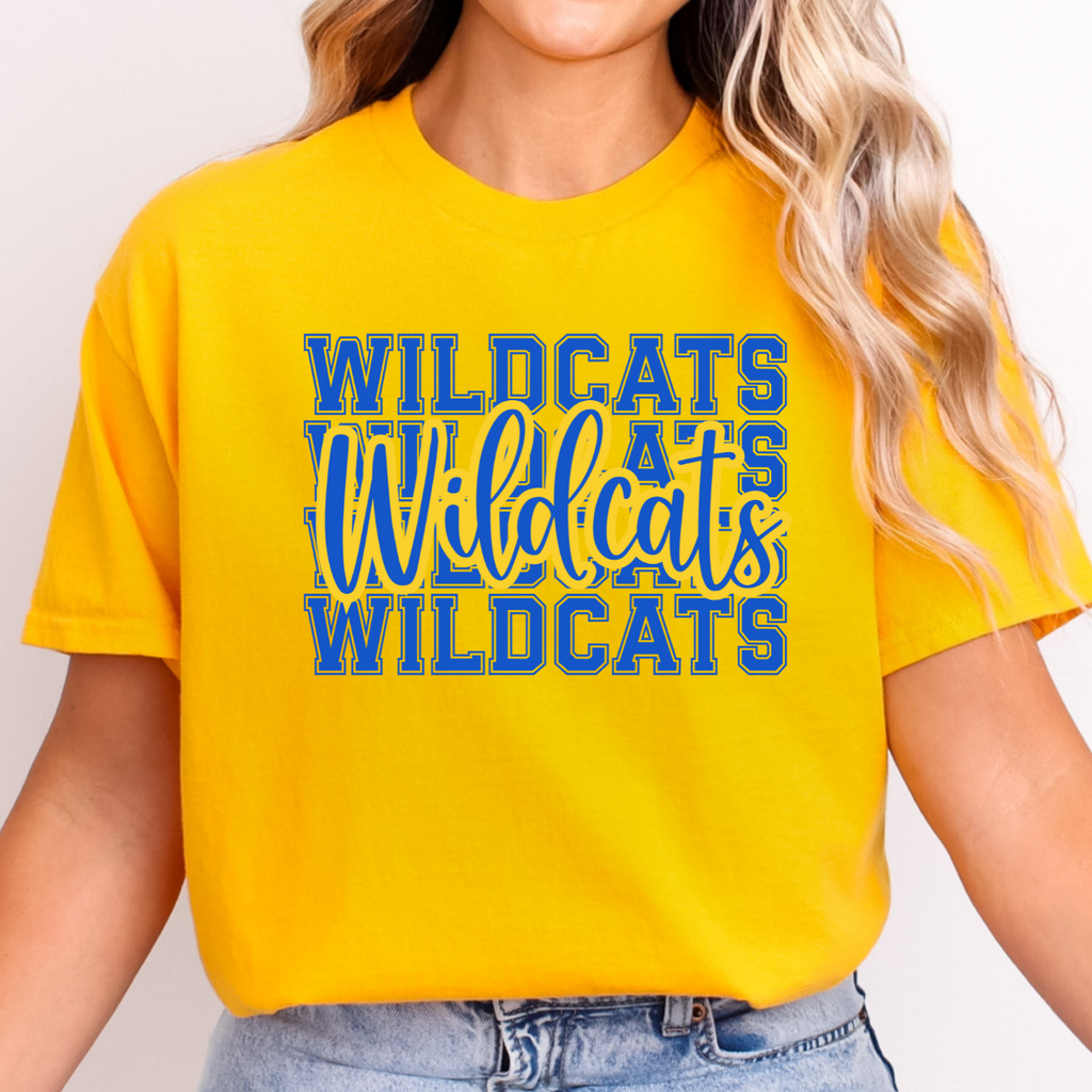 Wildcats Repeat With Cursive Overlay Tee