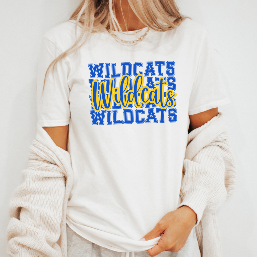 Wildcats Repeat With Cursive Overlay Tee