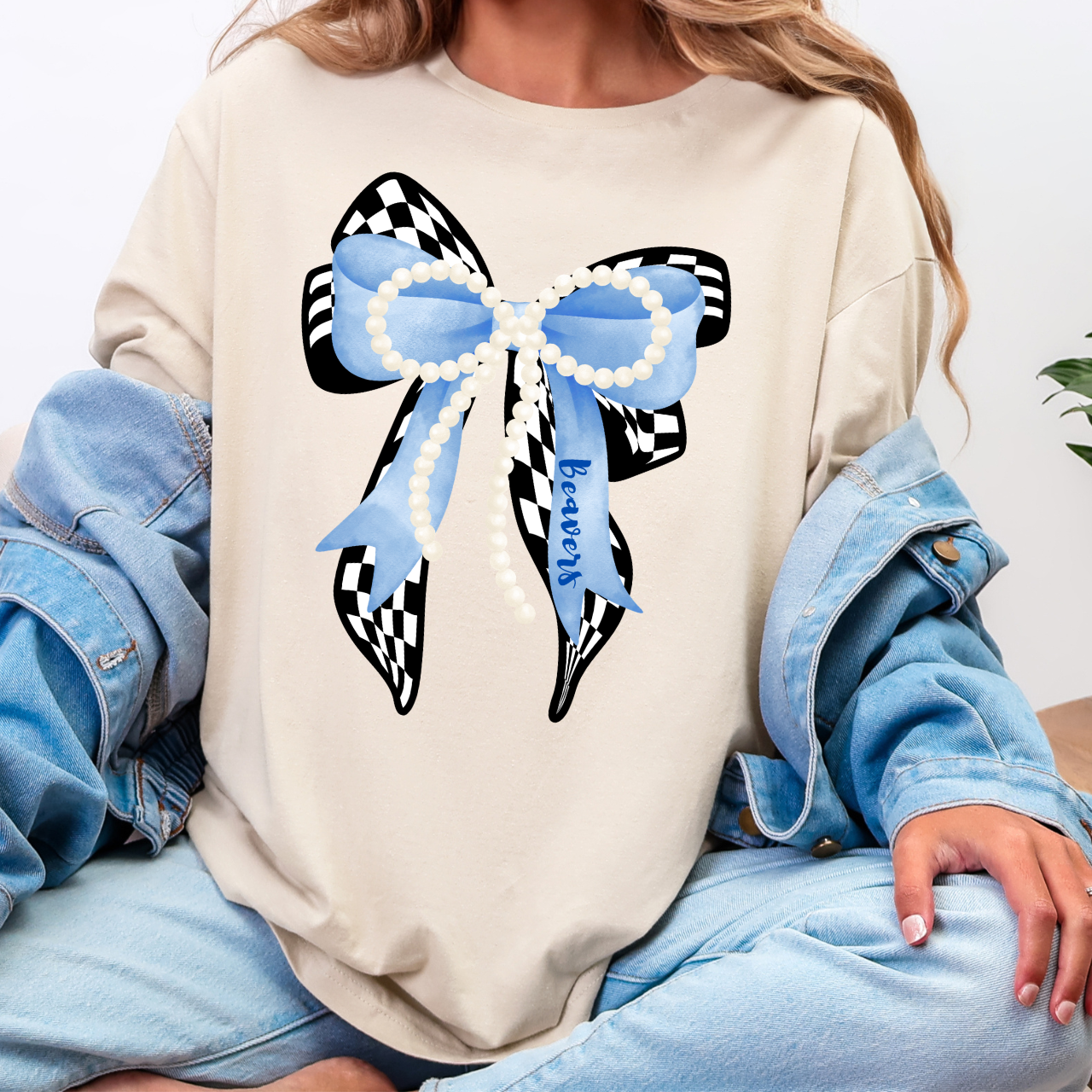 Wilton Beavers Pearl Bow Adult Tee