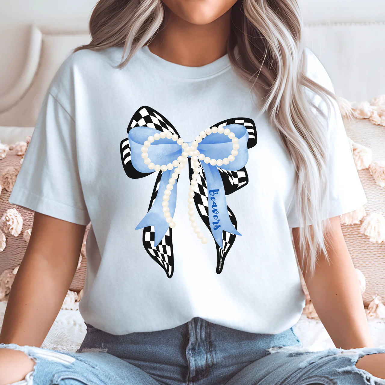 Wilton Beavers Pearl Bow Adult Tee