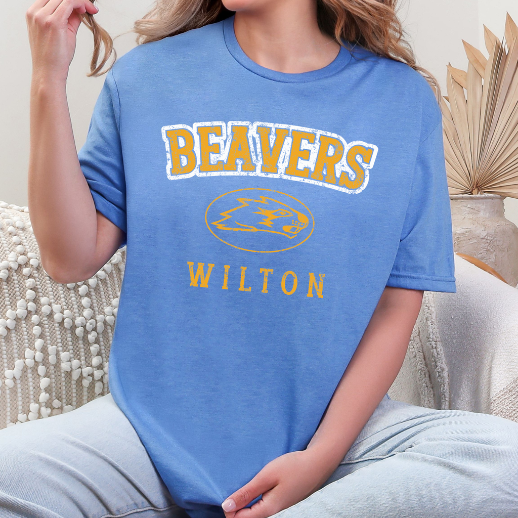 Wilton Beavers Distressed Mascot Adult Tee