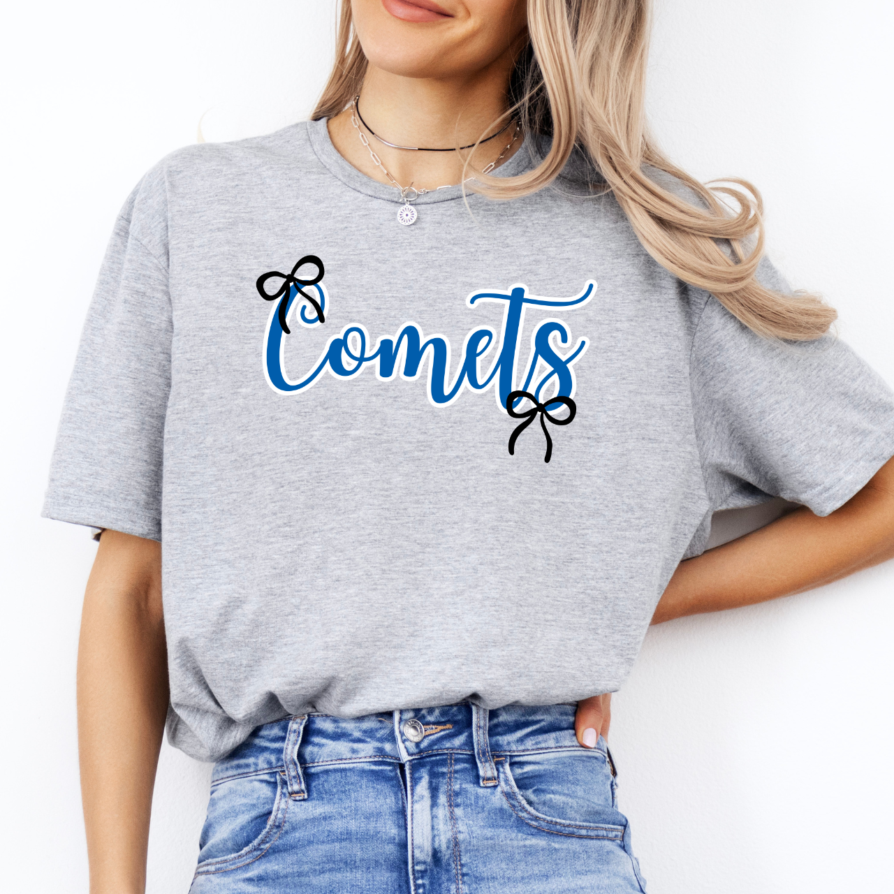 West Liberty Comets Script Bow Tee