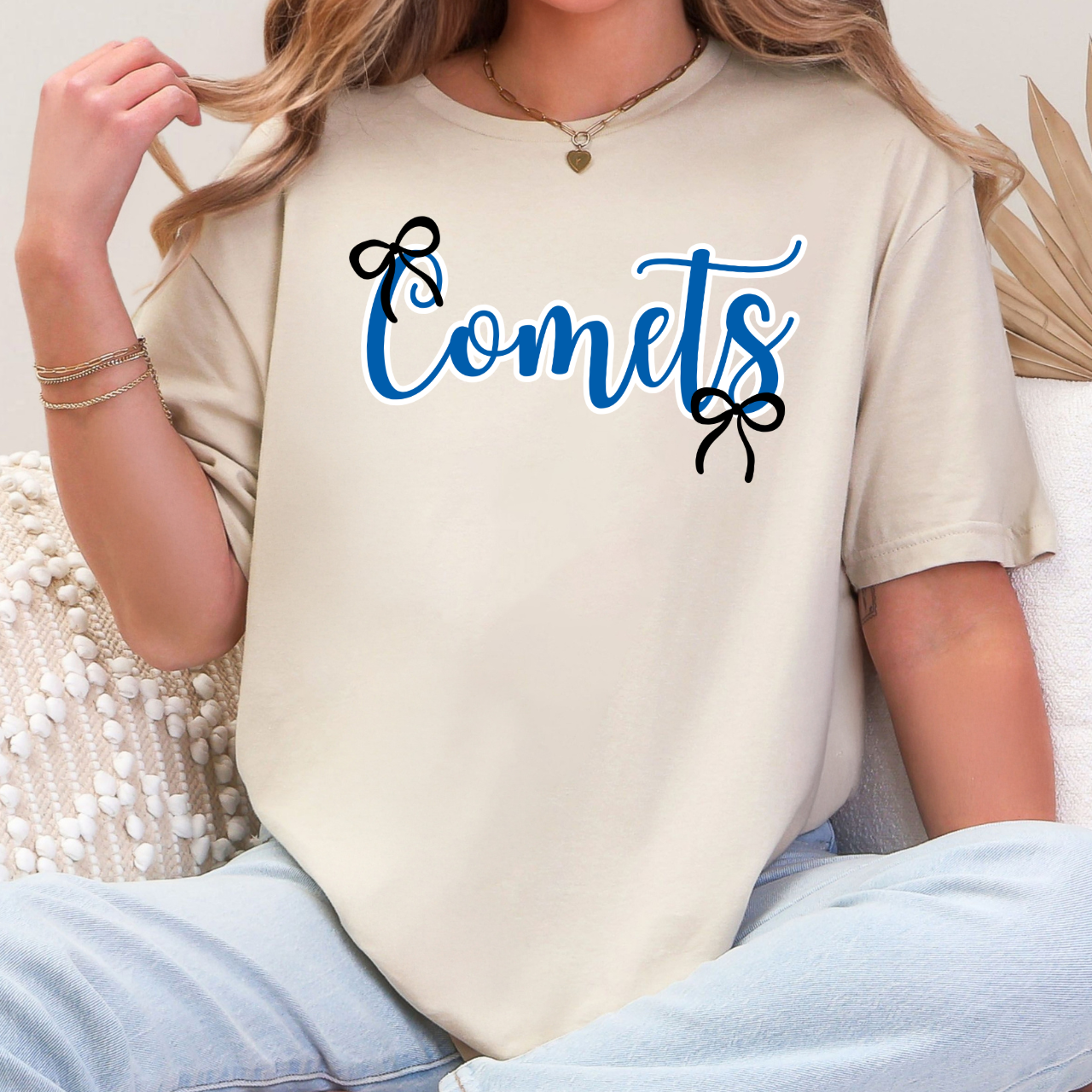 West Liberty Comets Script Bow Tee