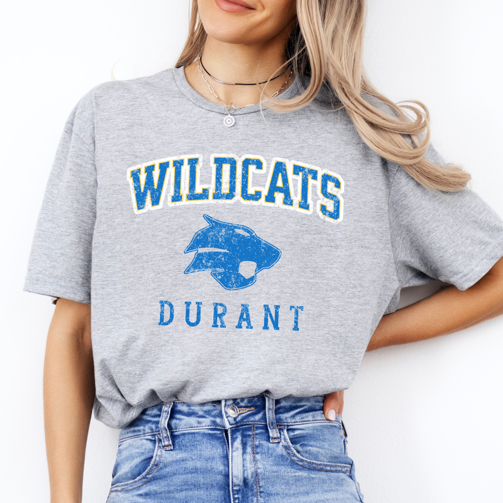Durant Wildcats Classic Distressed Mascot Tee