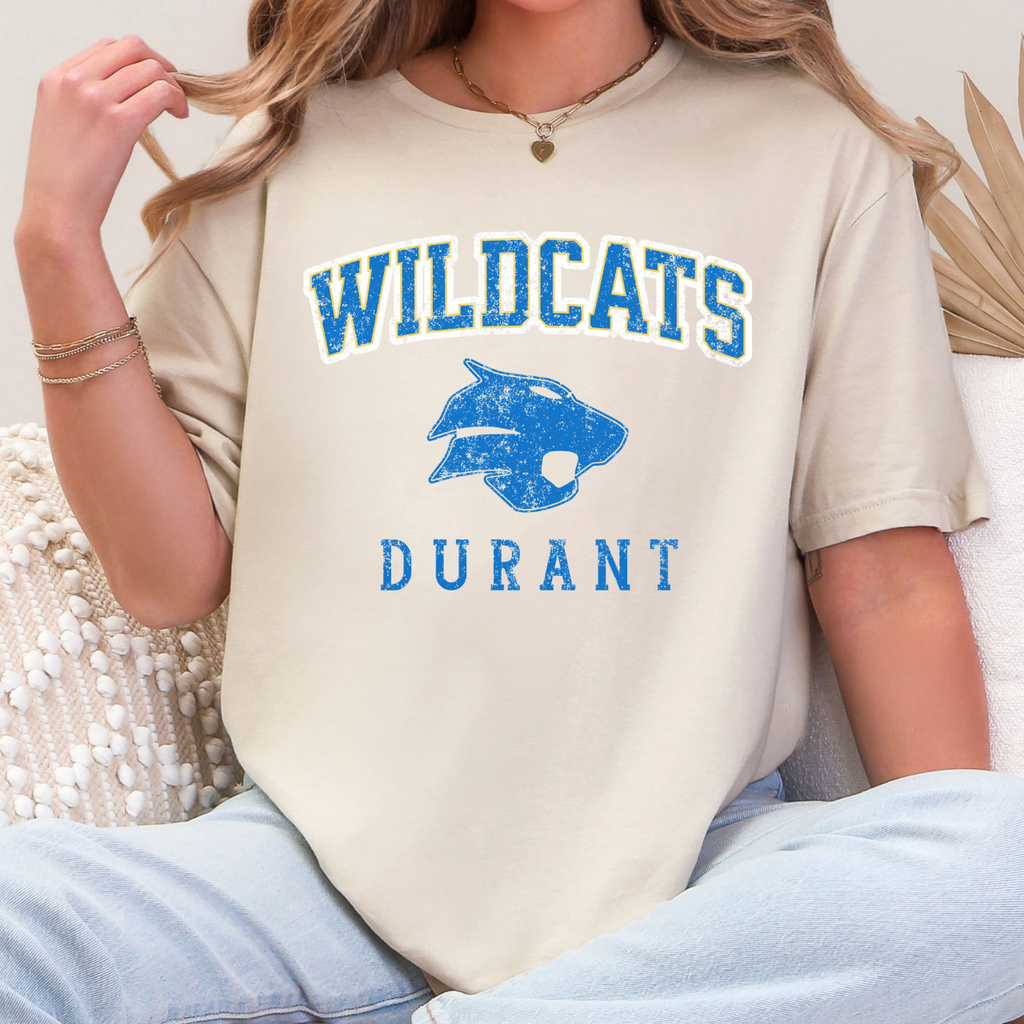 Durant Wildcats Classic Distressed Mascot Tee