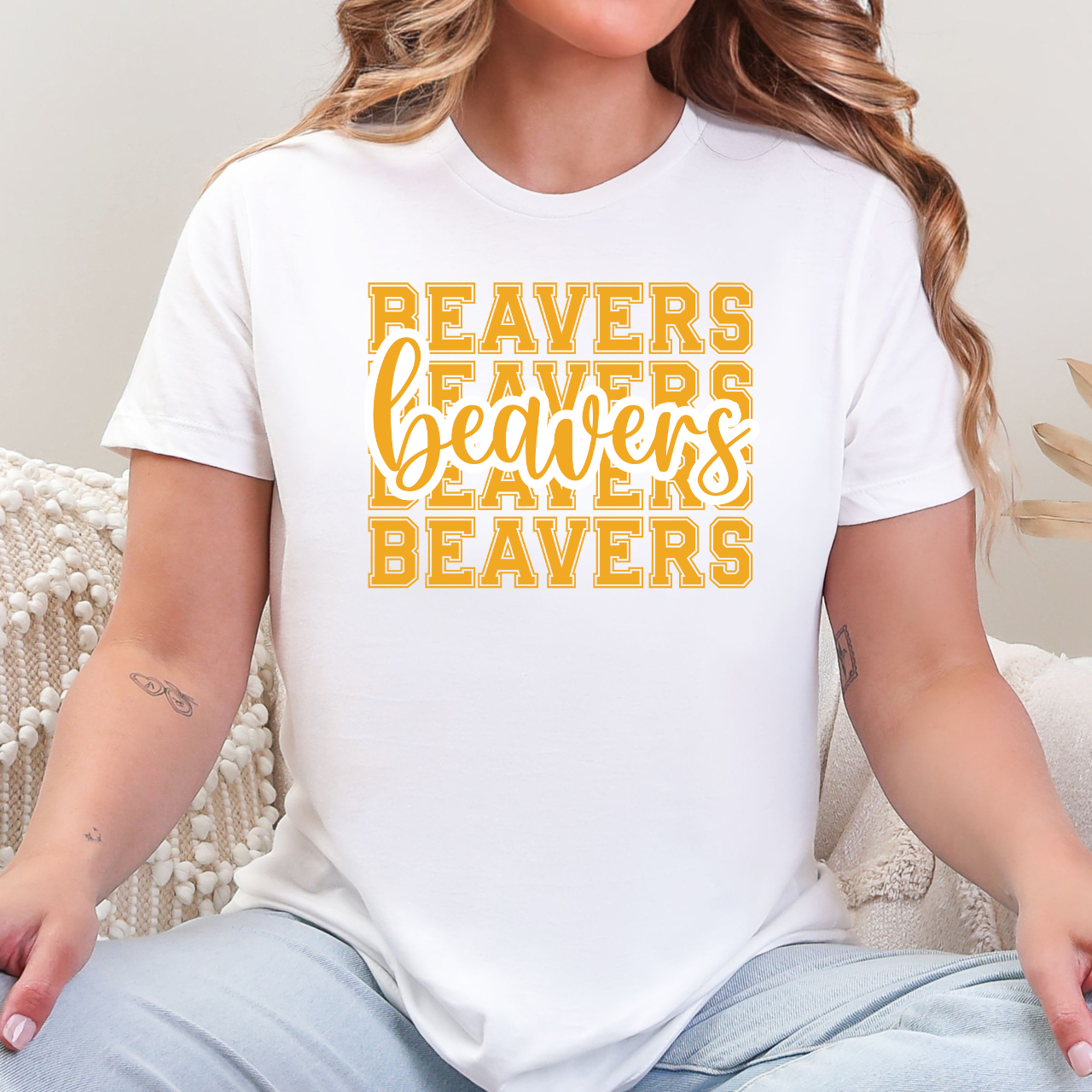 Stacked Beavers Script Tee
