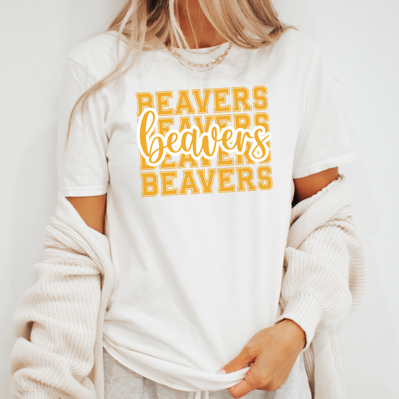 Stacked Beavers Script Tee
