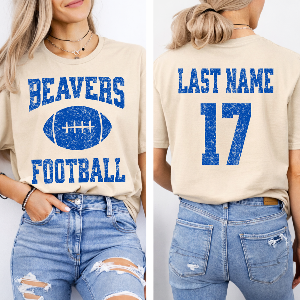 Wilton Beavers Personalized Name and Number Football Tee (blue)