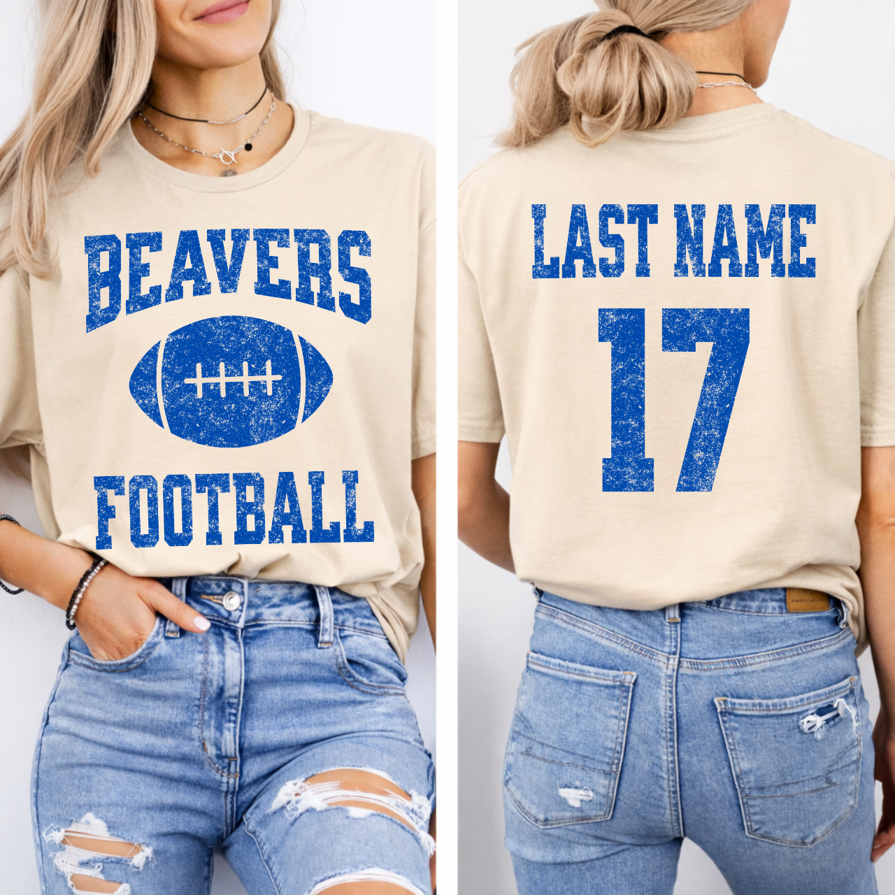 Wilton Beavers Personalized Name and Number Football Tee (blue)