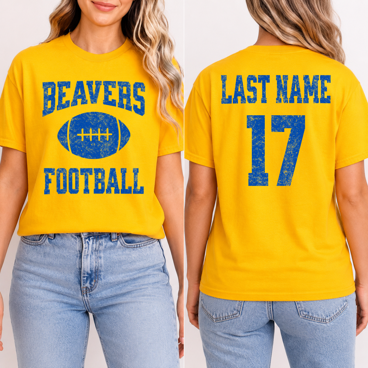 Wilton Beavers Personalized Name and Number Football Tee (blue)