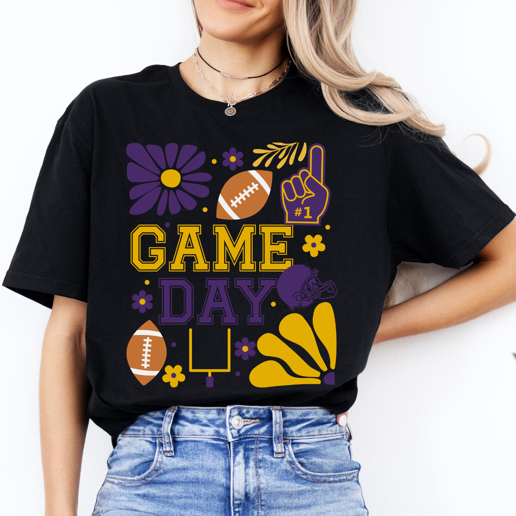 Purple and Gold Retro Football Game Day Tee