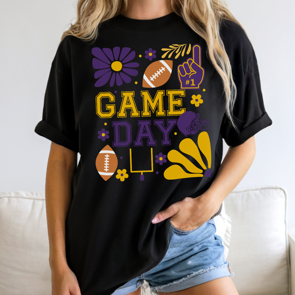 Purple and Gold Retro Football Game Day Tee