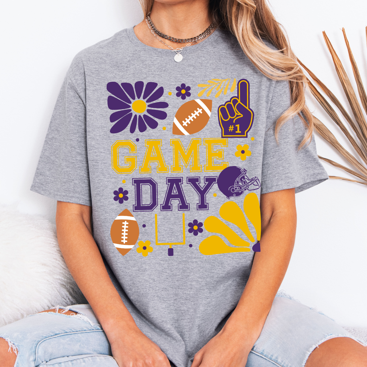 Purple and Gold Retro Football Game Day Tee