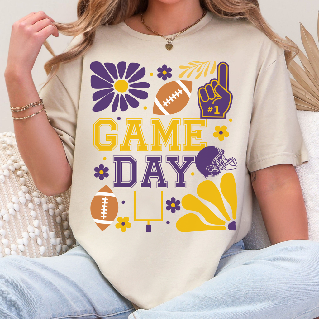 Purple and Gold Retro Football Game Day Tee