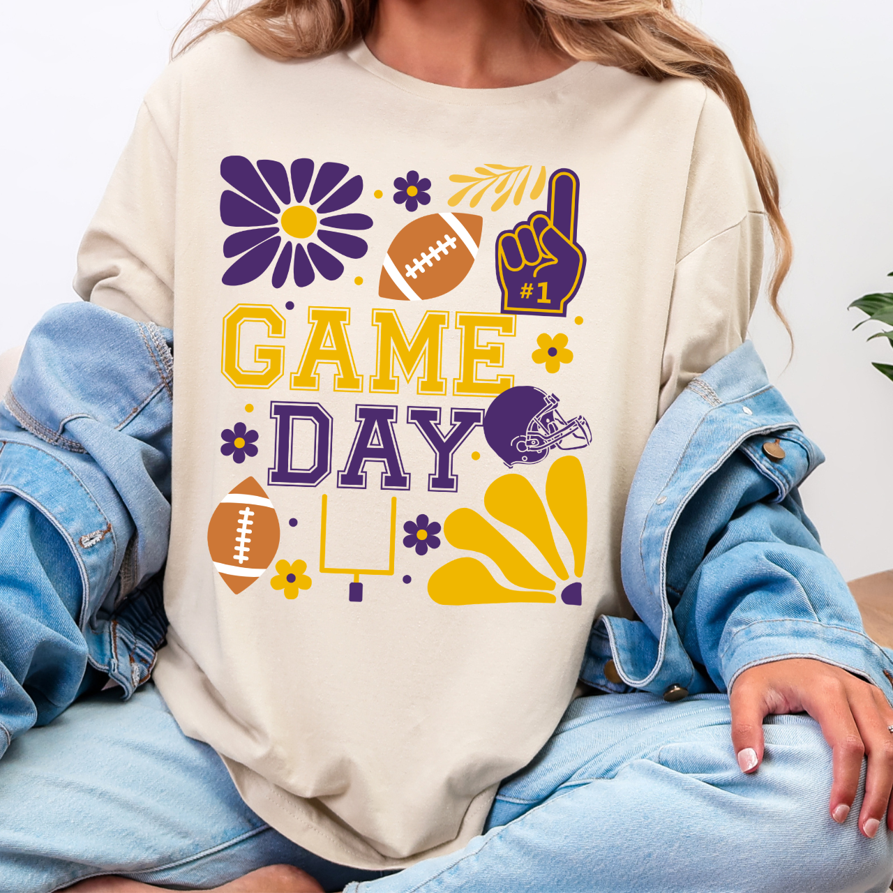 Purple and Gold Retro Football Game Day Tee