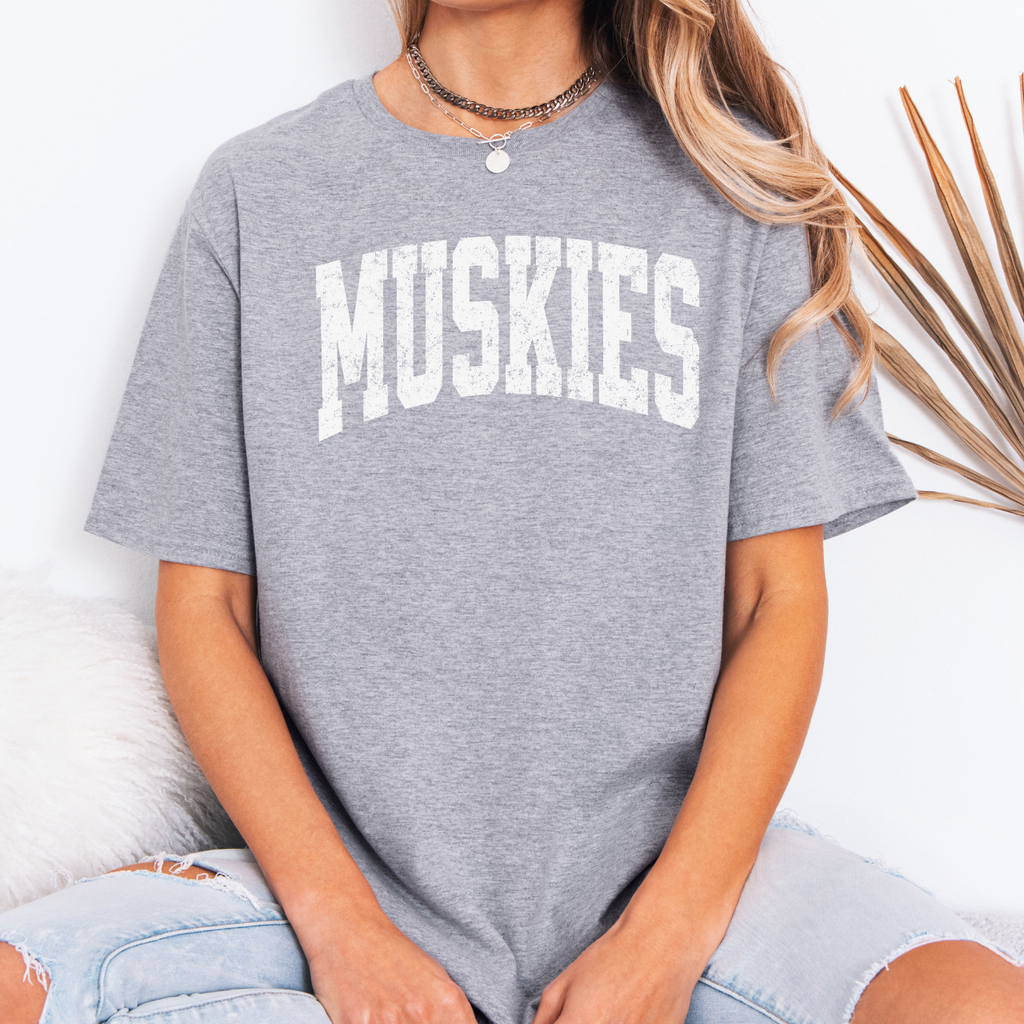 Muskies Distressed Varsity Arch Tee